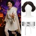 Swooflia Black Bun Wig for Women & Cosplay Accessories - Convenient Set Includes Elastic Wig Cap, Belt, Cosplay Wig for Halloween, Costume, Party and Daily Use (Wig2-12)