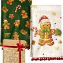 Christmas Kitchen Towels with Tassels - Cotton Christmas Kitchen Towels 16x26 Inch Terry Cloth Decorative Xmas Theme Dish Towel for Holiday Cute Designs with Gingerbread Man for Gifting