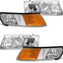 for 1998 1999 2000 2001 2002 Mercury Grand Marquis Headlight Assembly 1998-2002 Mercury Grand Marquis Clear Lens Chrome Housing Amber Reflector Driver and Passenger Side