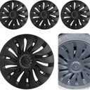 Tesla Model Y Wheel Covers 2020–2024, Full Fit Hubcaps with Left-Right Aero Symmetry, Matte Black ABS+PC, Reduced Wind Drag, Snap-On Install, Includes Tire Repair Kit (19 Inch 14-Spoke)