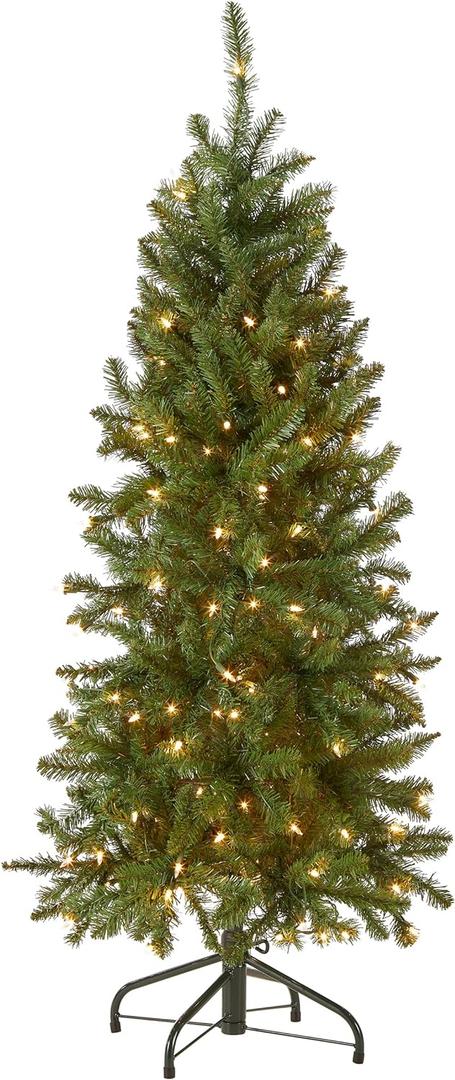 National Tree Company 4.5 ft Pre-Lit Kingswood Fir Slim Artificial Christmas Tree, 150 Clear Lights, 330 Tips, Includes Stand, Green