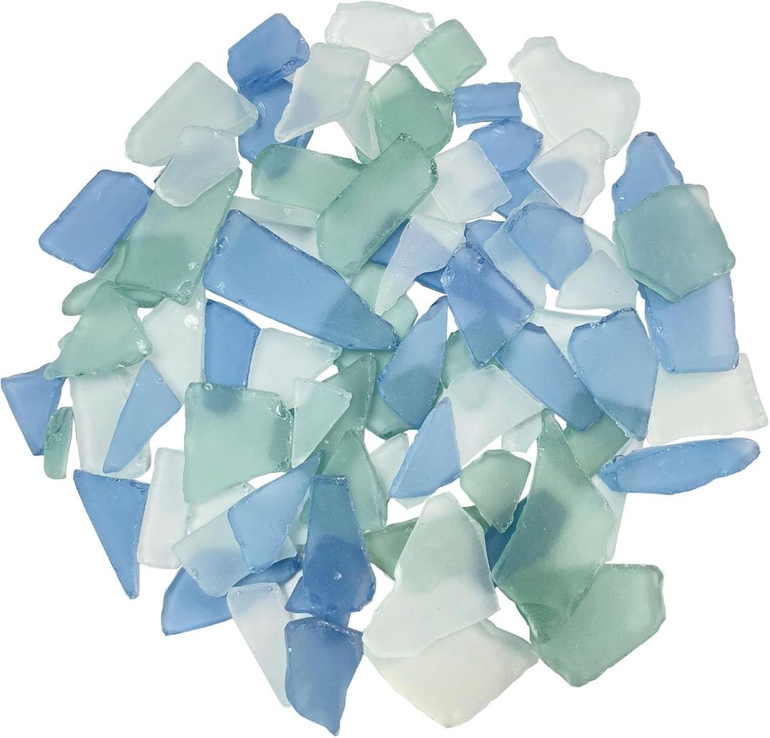Sea Glass for Crafts, 14oz Seaglass Pieces Decor Flat Frosted Sea Glass Vase Filler Crushed Sea Glass for Beach Wedding Party Decor Home Aquarium Decor DIY Art Craft Supplies (Caribbean Blue) (1-2 inch)
