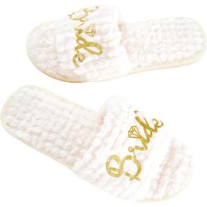 Bride Slippers,Bride Slippers for Wedding Day,Pearl Bride Flip Flops,White Slippers for Bride, Future Mrs Gifts Bride To Be Gifts Bridal Party Gifts Bridal Shower Gift (White)