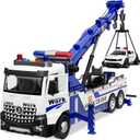 Crane Tow Truck Toy for Car Truck Rescue Police Pickup Road Clearance Vehicle Construction Vehicles Lights Sounds Christmas Birthday Easter Gift for Kids Boys 3 4 5 6 7 8 Years Old Double Hook