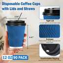 SIUQ 90 Pack 12 oz Disposable Coffee Cups with Lids and Straws, Insulated Ripple Wall To Go Paper Coffee Cups for Coffee, Hot Chocolate and Hot Tea Drinks - Navy (EXP 10/08/26)