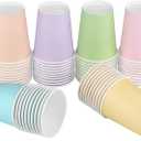 URATOT 60 Pieces 9 Ounce Disposable Paper Cups Pastel Rainbow Party Cups Drinking Cups for Party, DIY and Holiday, 6 Colors