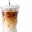 Reusable Iced Coffee Cup 16 Oz, Leakproof Iced Coffee Tumbler, Clear Plastic Tumbler with Lid and Straw, Double Wall Insulated, BPA-Free, No Sweat, for Hot and Cold Drinks