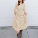 ZESICA Women's 2026 Spring Long Sleeve Maxi Dress V Neck Hollow Out Eyelet A Line Long Flowy Casual Party Dresses (Beige, L)