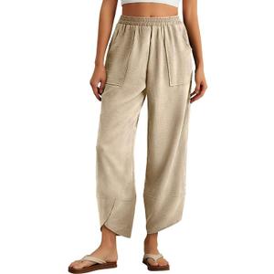 Feiersi Womens Baggy Wide Leg Pants Elastic Waisted Casual Palazzo Harem Pants Summer Beach Trousers, XL