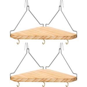 onsogi Fabric Wall Cubicle Corner Shelf with Hooks for Work Decor, Wooden Cubicle Organizer Storage Shelf with Hangers Cubicle Accessories for Women Men Desk, 2 Pack