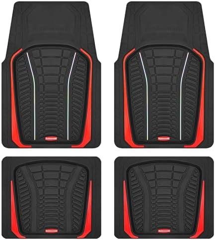 Rubbermaid Car Floor Mats Full Set – Premium All-Weather Car Mat with Brushed Aluminum Inserts, Universal Trim-to-Fit Design, Anti-Slip Backing for Cars, SUVs, Trucks, and Vans