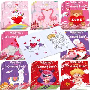 Censen 24 Pcs Valentine's Coloring Book Valentine's Gift Pages Cupid Coloring Card Heart Elephant Unicorn Hand-Drawn Book with Cute Images 12 Pages