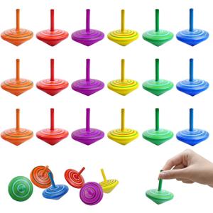 18PCS Colorful Wooden Spinning Tops Rainbow Gyroscopes Toy Educational Spinning Toy Wood Painted Tops for Family Games Party for Friends