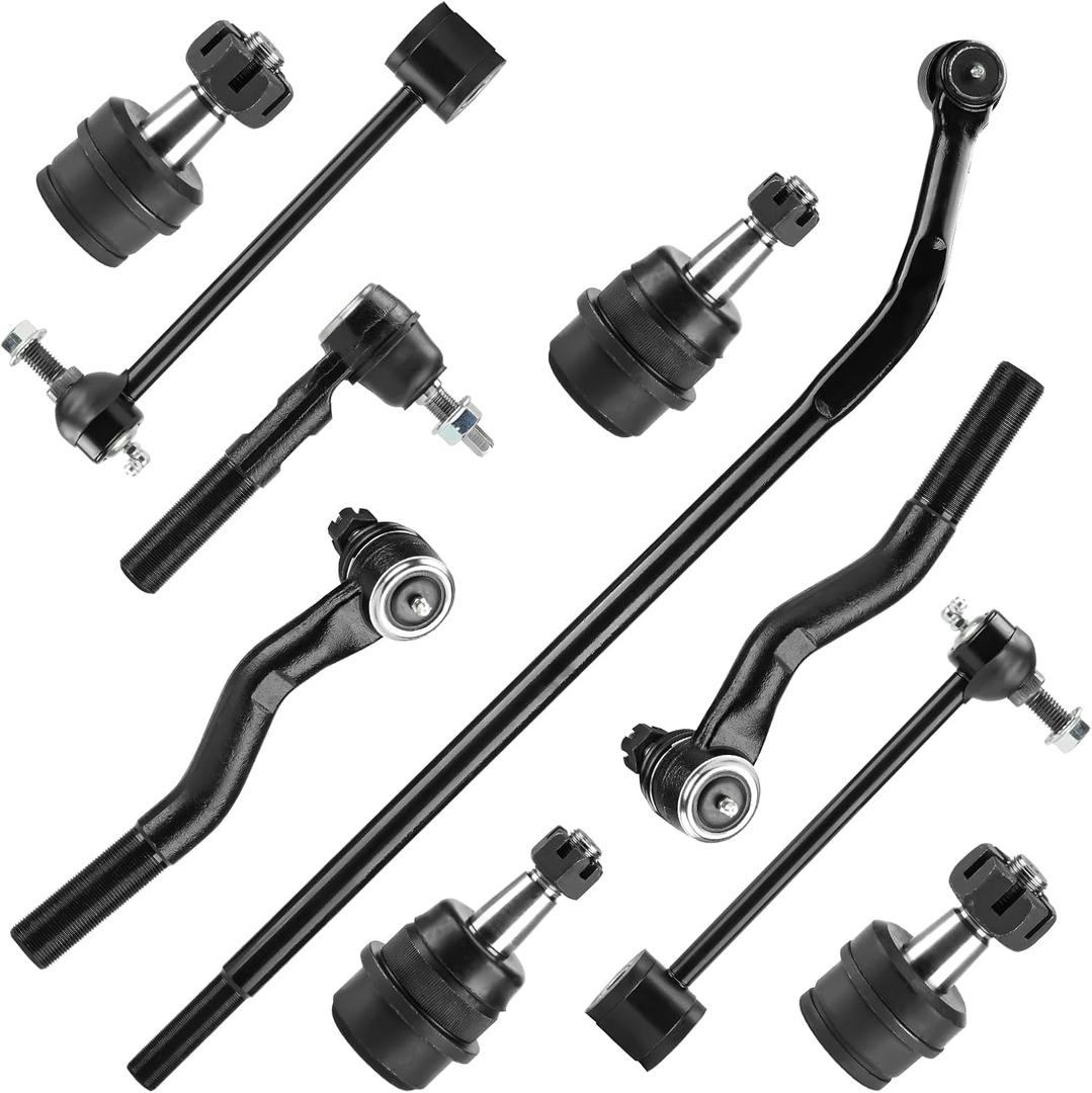 10pc Front Suspension Kit for Jeep Wrangler 2007-2017 for Wrangler JK 2018 Lower & Upper 4 Ball Joints 2 Rear Sway Bars 4 Front and Rear Tie Rods DS300005 ES3624 ES800594 ES800593 K6700 K3185 K3134