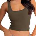 Danysu Women Rib Tank Top Padded Workout Top Square Neck Crop Tank Fitted Basic Cami Tops (X-Small, Olive Vibe)