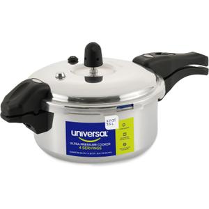 Universal (3.7 Quart / 3 Liter) Ultra Pressure Cooker, Pressure Pot with 6 Safety Systems, Aluminum Pressure Cooker for 4 Servings, Even Heat Distribution, Diameter 9.4 inches, Height 7 inches