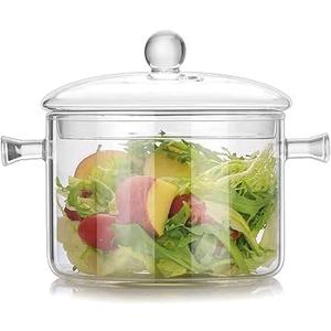 Glass Saucepan with Cover,2.3L/77OZ Heat-resistant Glass Stovetop Pot and Pan with Lid, The Best Handmade Glass Cookware Set Cooktop Safe for Pasta Noodle, Soup, Milk, Baby Food (2.3L/77OZ)