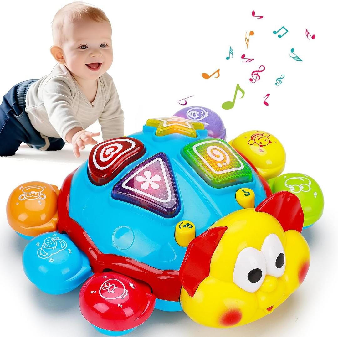 Baby Crawling Toys 6-12 Months, Musical Light Up Tummy Time Toy for Infant 0-6 7 8 9 10 Month Old, Toddler Spanish English Bilingual Learning Educational Development Gift 1 2 Year Old Boys Girls