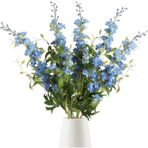 IPOPU Blue Silk Flowers - 9PCS Artificial Flowers Combo: Blue Delphinium, Clematis Greenery, 33.5" Long Stem for Tall Vase, Bluebonnet Decor, Floral Centerpiece, Bridal Bouquets for Wedding