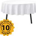 10-Pack White Round Tablecloths, 90 Inches, Stain-Resistant Polyester for 4-5 Ft Round Tables - Washable Table Covers for Weddings, Banquets, Birthday, Parties, Events
