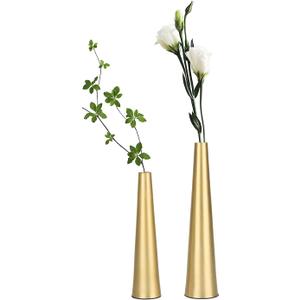 Vixdonos 10.5/8.5 inch Gold Metal Vase Small Dried Flower Vase Set of 2 Taper Vase for Wedding Table Centerpiece Decorations, Home Decor (Gold)