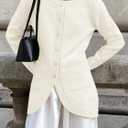 Saodimallsu Womens Button Down Cardigan Sweaters Long Sleeve Crew Neck Knit Casual Loose Sweater Coat with Pockets (Large, White)