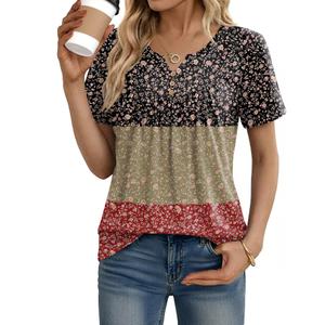 Zeagoo Short Sleeve Shirts for Women Vneck T-Shirt Boho Work Blouses Summer TunicTops for Leggings Dressy Casual S