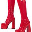 wetkiss Platform Knee High Boots Women Chunky Heel Gogo Boots with Full Side Zipper-Stretchy Party Festival Boots for Cosplay, Costume, Halloween & Costume Events-Not for Wide Calf, 10