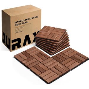 Premium Patio Deck Tiles, 10 PCs 12x12 Snap Together Wood Flooring for Outdoor, Balcony, Porch, Poolside, Waterproof All Weather (Walnut)