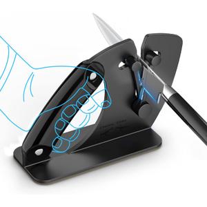 Knife Sharpener Auto-adjust, Ergonomic Handle Classic Kitchen Knife Accessories Original Premium Polish Restore Dull Blades Fan-shaped Tungsten Carbide Really Works for Steel Knives Scissors