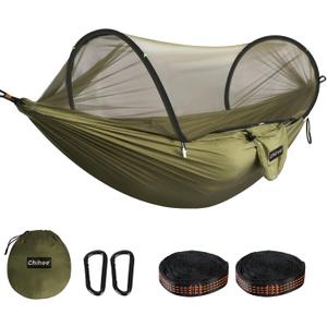 Chihee Ultra-Light Travel Camping Hammock Pop-up Net Hammock 660lbs Load Capacity,Breathable,Quick-Drying Parachute Nylon 2 Premium Carabiners,2 Tree Slings Included for Outdoor Backpacking Hiking (Army Green)