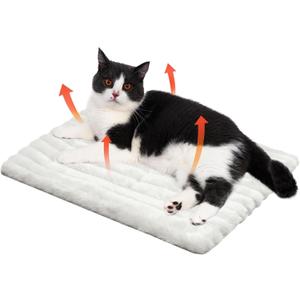 Self Warming Cat Bed, Small Self Heating Pet Crate Pad, Thermal Extra Warm Dog Mat for Indoor Kitten and Outdoor, Non Slip, Washable, 24" × 18", White
