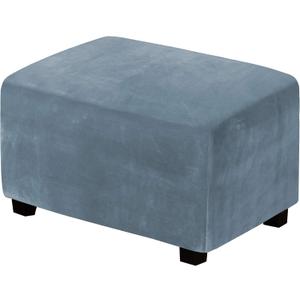 H.VERSAILTEX Real Velvet Plush 1 Piece Form Fit Stretch Rectangle Folding Storage Covers Ottoman Slipcovers Removable Footstool Protect Footrest Covers Elastic Bottom Washable(Large, Stone Blue)