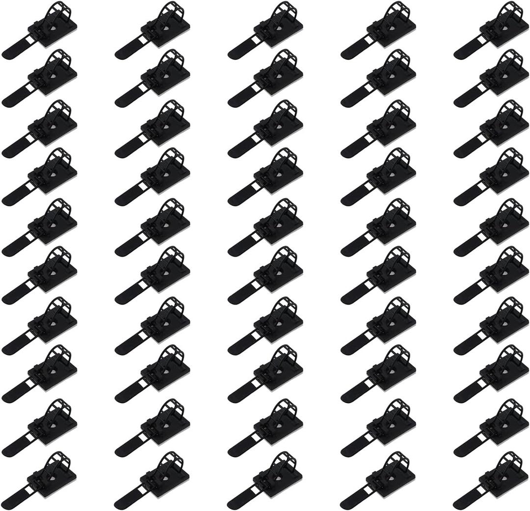 TAODAN 50PCS Desktop Cable Management Cable Tie Cable Clip Nylon Zip Tie Black Adjustable Tie Cable Clip Suitable for Fixing Wood and Metal and Glass