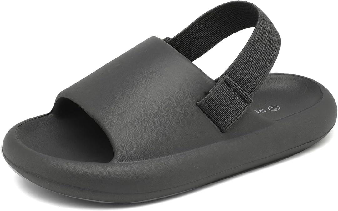 INMINPIN Toddler Boys Girls Slides Sandals Comfort Beach Pool Shower Slippers with Elastic Back Strap (Dark Grey) Size 10