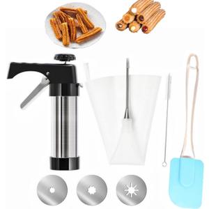 Churro Maker Machine Churrera and Piping Bag Churros Filler Hollow Churro with a Large Needle and 3 Nozzlessilicone spatula