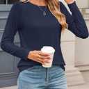DittyandVibe Womens Tee Shirts Raglan Long Sleeve Crew Neck Tops Fall Casual Loose Tshirts Tunic Shirt (X-Large, Navy Blue)