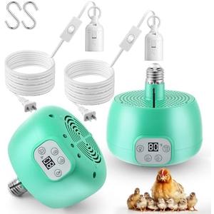 Gulfmew 2 Pack Chicken Coop Heater, Timing Chicken Heat Lamp, Smart Temperature Control Chick Brooder Heater, 5 ft Ultra Long Cable Reptile Heating Lamp for Poultry Reptile Pet Dog Cats (No Remote)