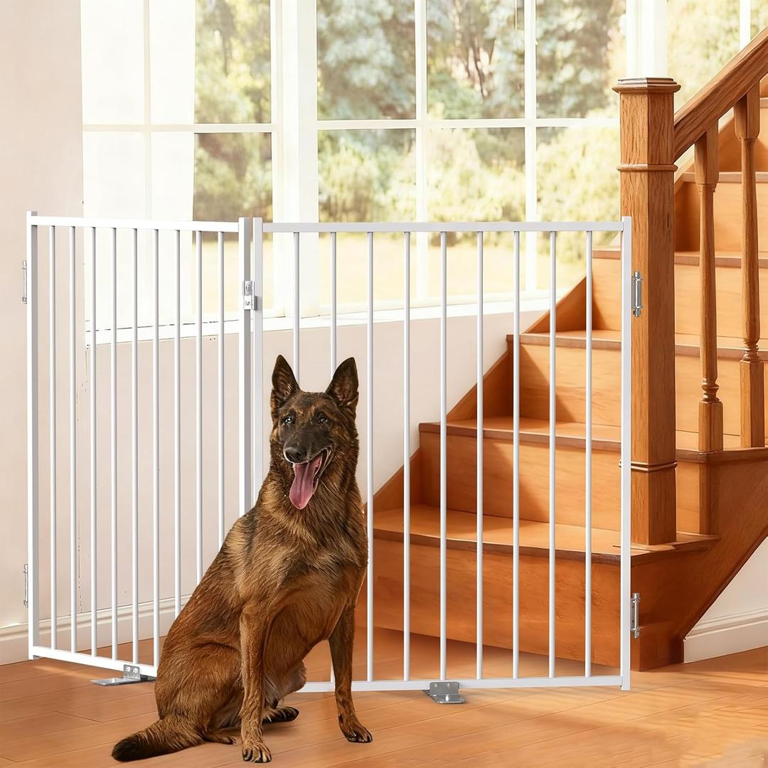 No Pawblems Free Standing Dog Gate, 36'' Tall Foldable Dog Fence for Indoor & Outdoor, Up to 52 Inch Extra Wide Puppy Gate for Stairs, Hallways, Doorways, Deck, Yard (White, 2 Panels)
