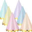 Panitay 40 Pcs Colorful Mini Small Party Hats for Stuffed Animals Paper Cone Tiny Birthday Hats Games Accessories(Scalloped Edge Style)