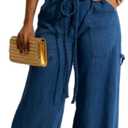Molilove Womens Denim Set 2 Piece Outfits Sexy Sleeveless Tube Top Drawstring Wide Leg Jeans With Pockets Y2K Matching Set (Blue) XL