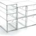 Prsildan Acrylic Drawer Makeup Organizer with 9 Drawers, Set of 3 Office Desk Organizers Accessories, Clear Stackable Storage Drawers for Vanity, Countertop, Craft, Jewelry, Art Supply Organization