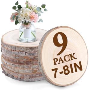 9 Pcs Natural Wood Slices for Centerpieces.7-8 Inch Wood Rounds for Crafts. Wood Circles & Slabs for DIY Painting Crafts,Wood Centerpieces for Tables and Rustic Weddings.Baby Shower centerpieces.