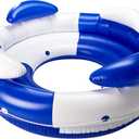 SWIMLINE Inflatable Island Pool Lounger Multi-Person Conversation Float with Backrest & Armrests, Large 75", Luxury Sofa-Style, Blue & White