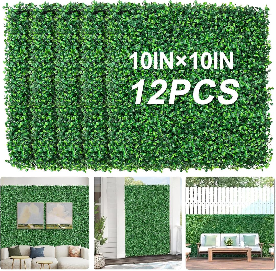 Grass Wall Panels 10" X 10" (12Pcs) Greenery Backdrop, Artificial Green Grass Backdrop Boxwood Panels, Greenery Wall Decor Indoor, Privacy Hedge Screen for Outdoor Garden, Patio Decor