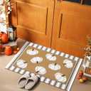 2 Pcs Fall Doormats Welcome Outdoor Door Mats Layered Neutral Pumpkin Front Door Rugs Non Slip Floor Mats for Autumn Thanksgiving Halloween Porch Entryway Indoor Outdoor Decor(Neutral Pumpkin)