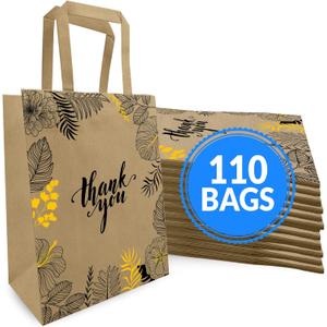 Reli. Paper Bags | 110 Pcs Bulk | 8"x4.5"x10.25" | Paper Thank You Bags | Brown Kraft Handles | Printed Small Thank You Giftbag for Guests | Gifts, Wedding, Merchandise, Business