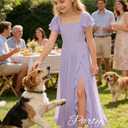 Eightale Junior Bridesmaid Dress Black Chiffon Flower Girl Long Formal Dresses Ruffle Sleeve Maxi Teen Wedding Party Gown with Slit Size 18 (Black)