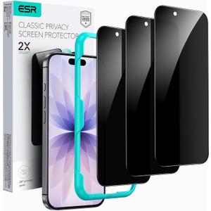ESR 3 Pack for iPhone 16 Pro Privacy Screen Protector, Anti-spy Tempered-Glass Privacy Screen Protector with Easy Installation Tool, Micro-Curved Edges, Case Friendly