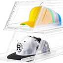 2 Pack Hat Organizer for Baseball Caps,Large Clear Cap Organizer with Drawer,Hats Holder Box for Closet with Sliding Tray,Stackable Hat Rack Display Case,Multi-use Hat Case for Caps,Each Holds 12 Hats